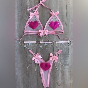 Pink heart mesh set from Honeiibeth + waist chain